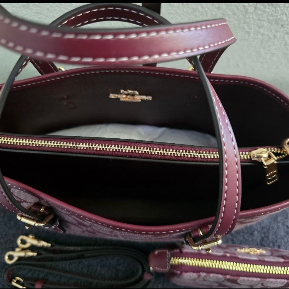 NWOT COACH CR293 Mollie 25 Denim Chambray "WINE" Tote Bag & Nolita 15 Wristlet - Picture 3 of 11
